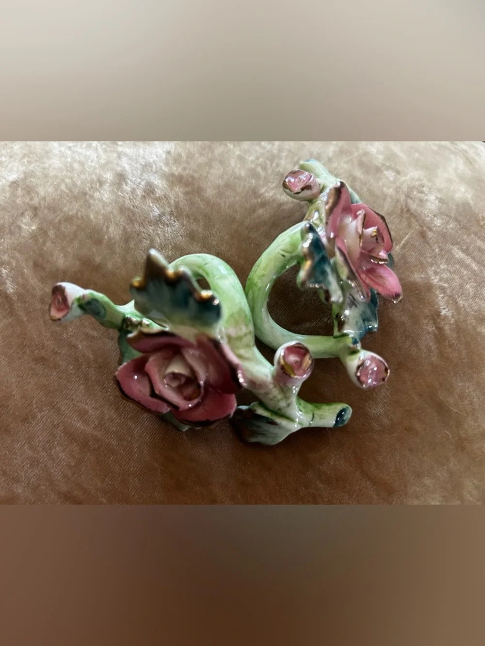 Porcelain Pink Rose Commodore Candle Holders